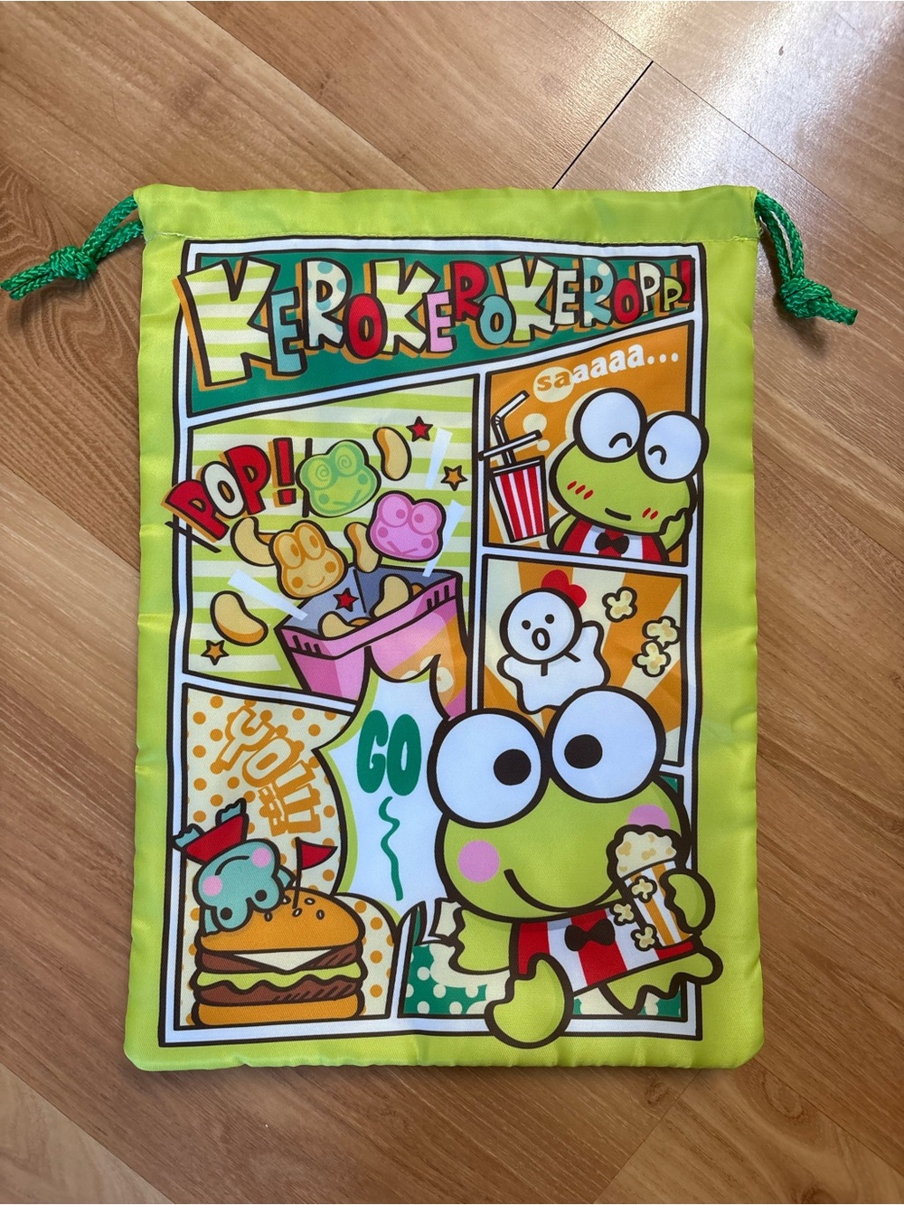 Sanrio Kerokerokeroppi Lime Green Drawstring Bag 2017
